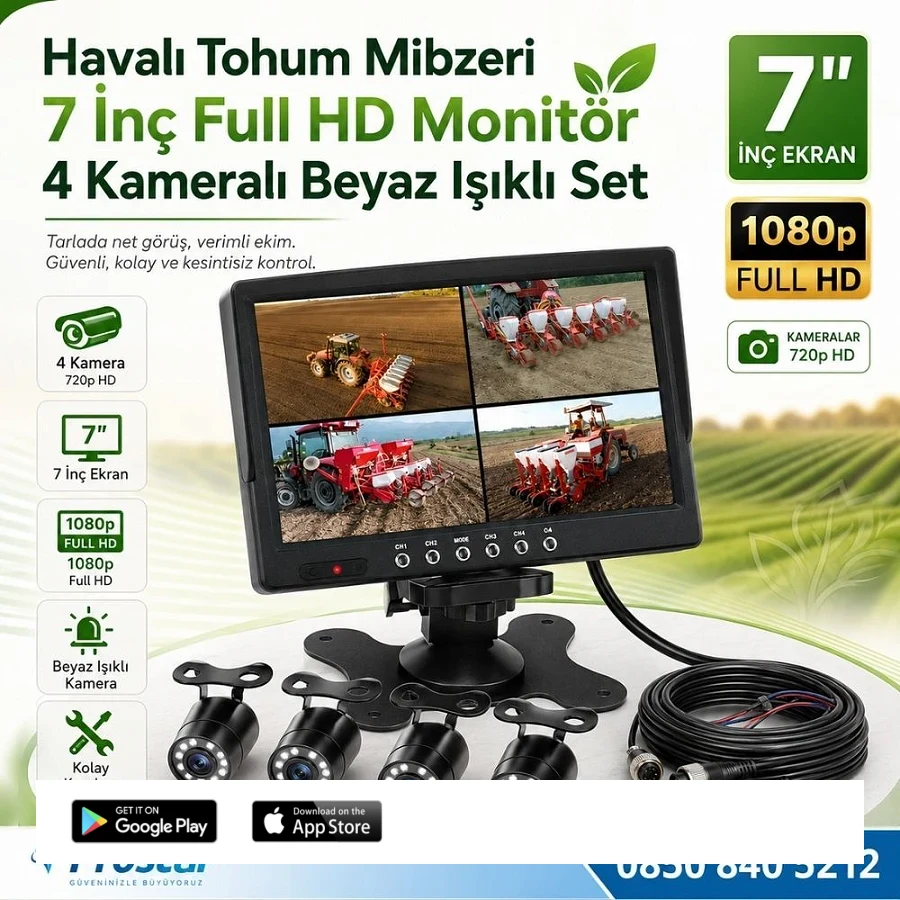 Mibzer için 4 Kameralı 720P Beyaz Işıklı 7 inç Dörde Bölünür AHD Monitör Seti