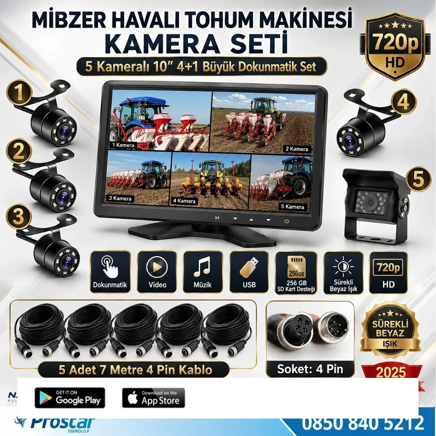 Mibzer için 4+1 Büyük Kameralı 10.36 inç Dokunmatik Monitör Beşe Bölen Kayıtlı 256 Gb Sd Kart Destekli