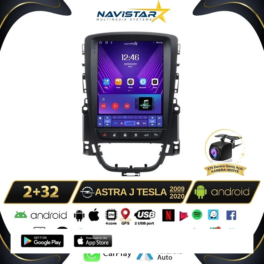 Opel Astra J Tesla 2009-2020 Model 2+32GB Android Kablosuz Carplay Navigasyon Multimedya Sistemi