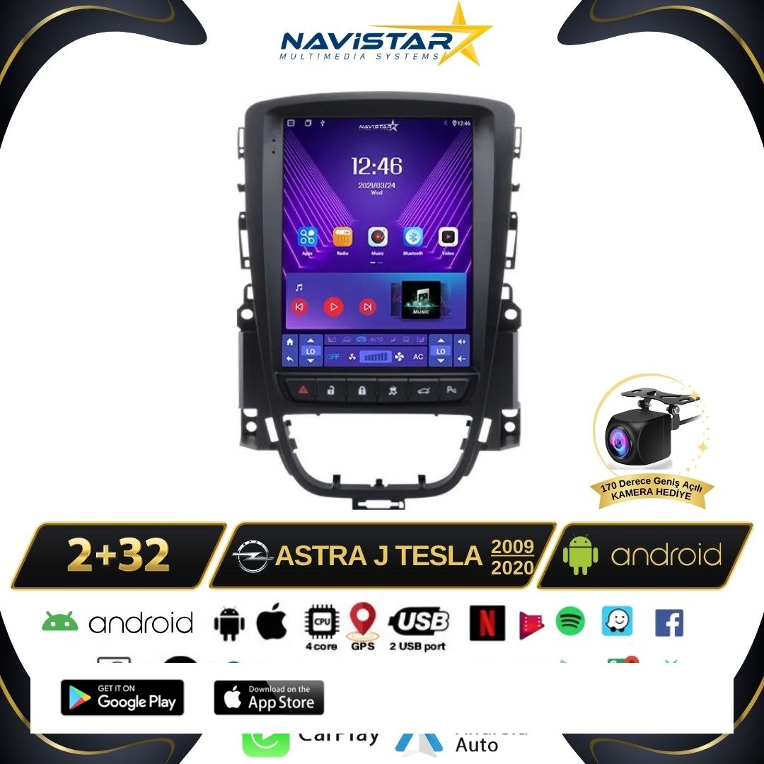Opel Astra J Tesla 2009-2020 Model 2+32GB Android Kablosuz Carplay Navigasyon Multimedya Sistemi