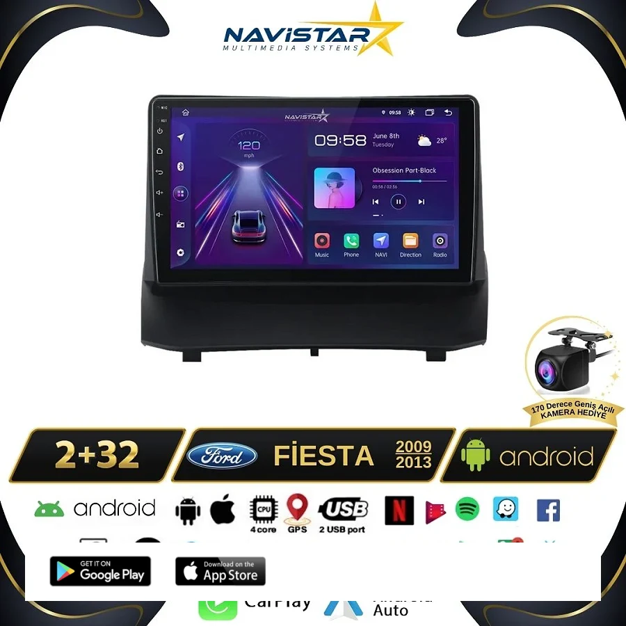 Ford Fiesta  2009-2013 Model 2GB + 64GB Android 13 Kablosuz Carplay Navigasyon Multimedya Sistemi