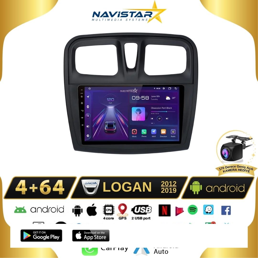 Dacia Logan 2012-2019 Model 4GB + 64GB Android 13 Kablosuz Carplay Navigasyon Multimedya Sistemi