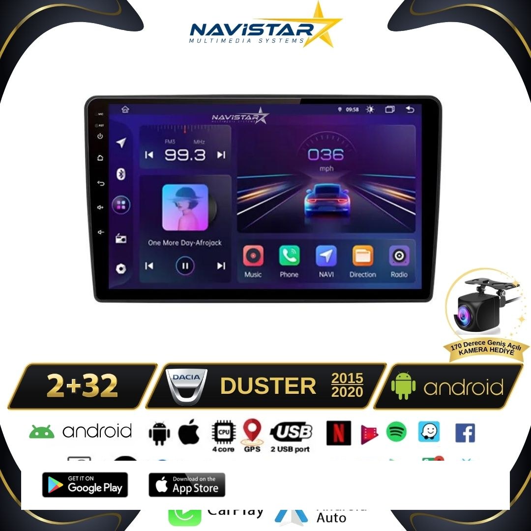 Dacia Duster 2015-2020 Model 2GB + 64GB Android 13 Kablosuz Carplay Navigasyon Multimedya Sistemi
