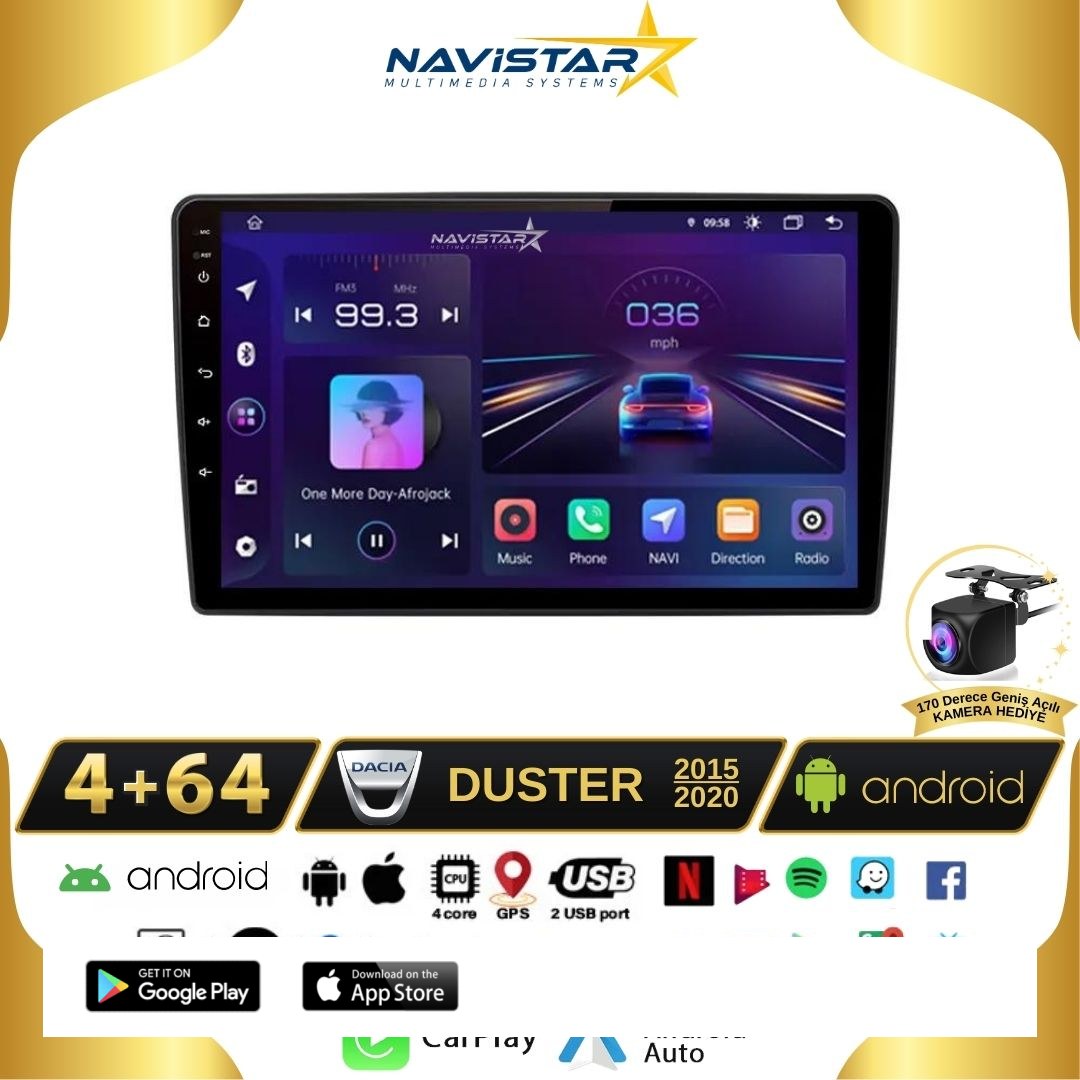 Dacia Duster 2015-2020 Model 4GB + 64GB Android 13 Kablosuz Carplay Navigasyon Multimedya Sistemi