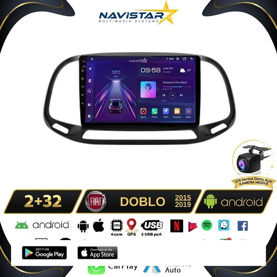 Fiat Doblo 2015-2019 Model 2GB + 64GB Android 13 Kablosuz Carplay Navigasyon Multimedya Sistemi