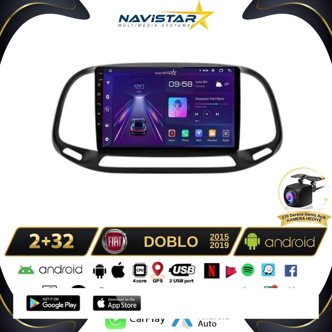 Fiat Doblo 2015-2019 Model 2GB + 64GB Android 13 Kablosuz Carplay Navigasyon Multimedya Sistemi