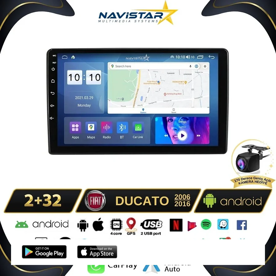 Fiat Ducato 2006-2016 Model 2GB + 64GB Android 13 Kablosuz Carplay Navigasyon Multimedya Sistemi