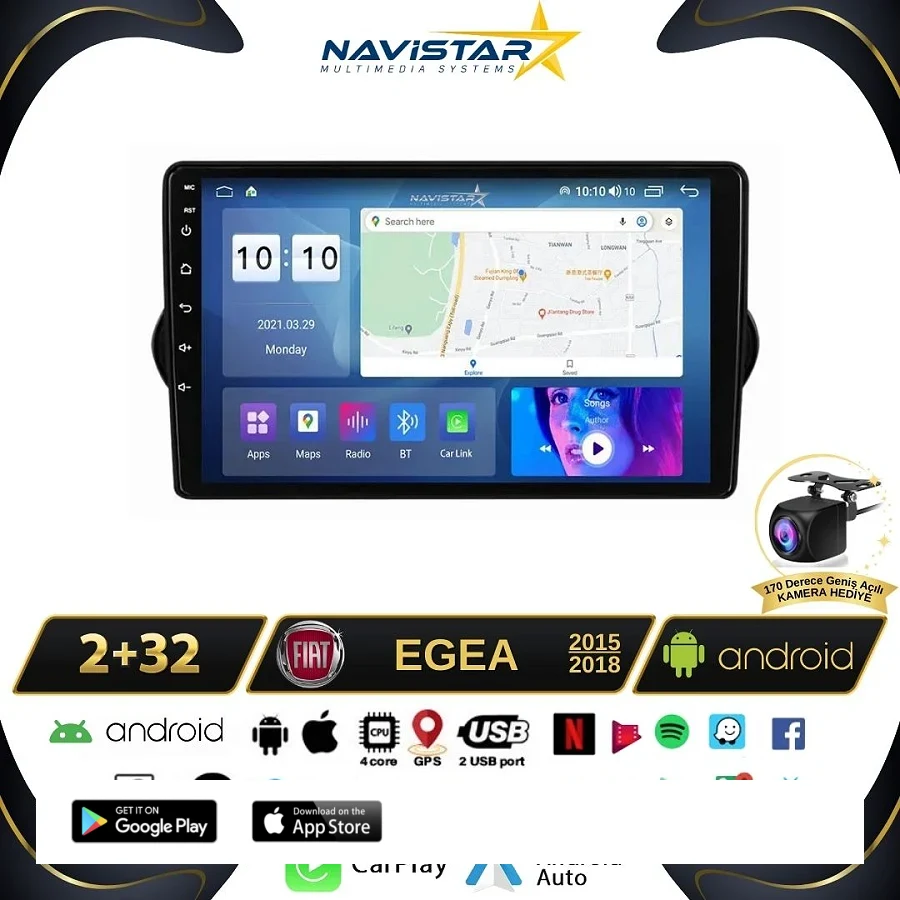 Fiat Egea 2015-2018 Model 2GB + 64GB Android 13 Kablosuz Carplay Navigasyon Multimedya Sistemi