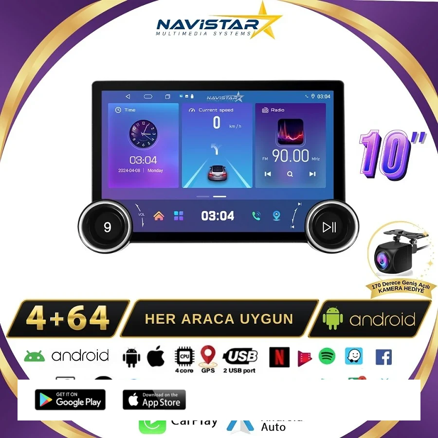 Citroen C4 DUAL KNOB 10" 2004-2009 Model 4GB + 64GB Android 13 Kablosuz Carplay Navigasyon Multimedya Sistemi