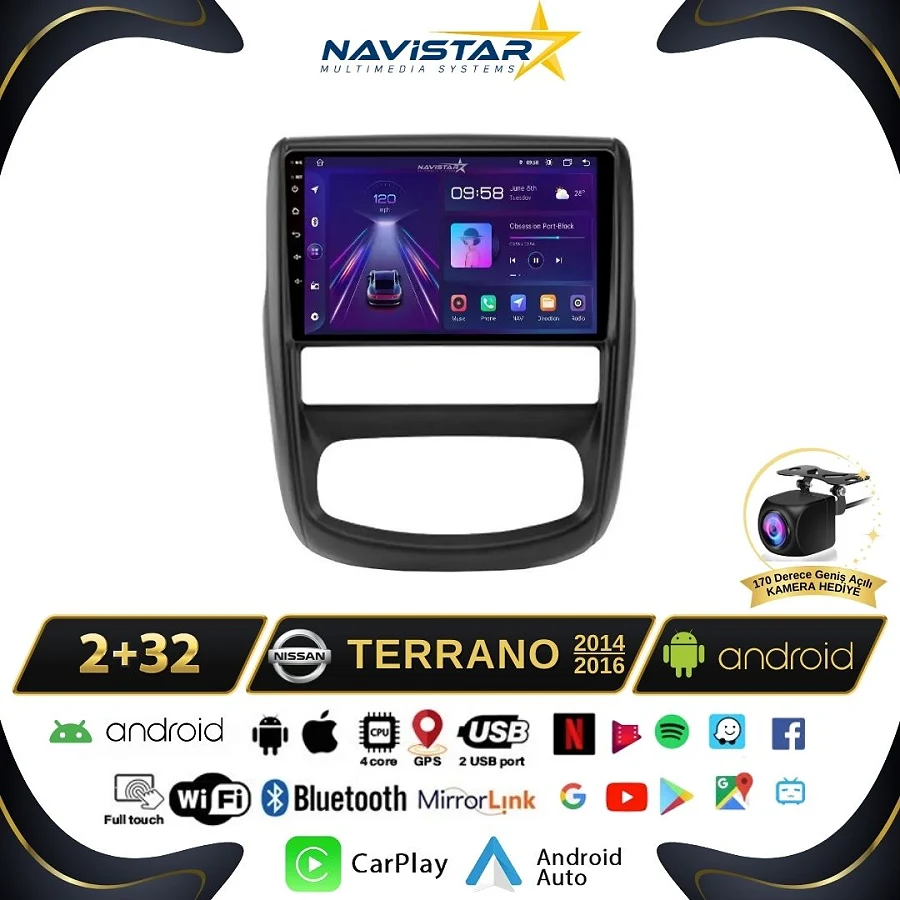 Nissan Terrano  2014-2016 Model 2GB + 64GB Android 13 Kablosuz Carplay Navigasyon Multimedya Sistemi
