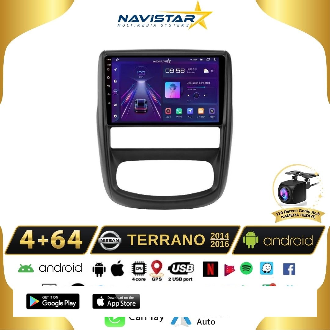 Nissan Terrano  2014-2016 Model 4GB + 64GB Android 13 Kablosuz Carplay Navigasyon Multimedya Sistemi