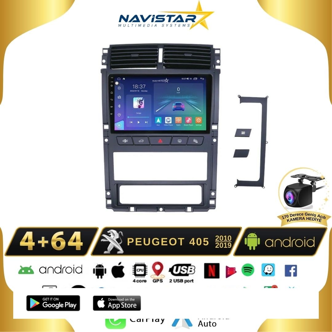 Peugeot 405  2010-2019 Model 4GB + 64GB Android 13 Kablosuz Carplay Navigasyon Multimedya Sistemi