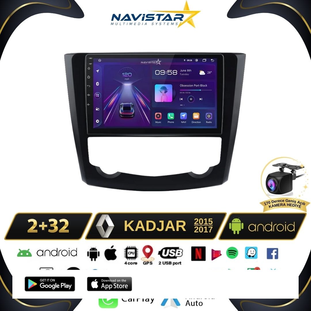 Renault Kadjar  2015-2017 Model 2GB + 64GB Android 13 Kablosuz Carplay Navigasyon Multimedya Sistemi