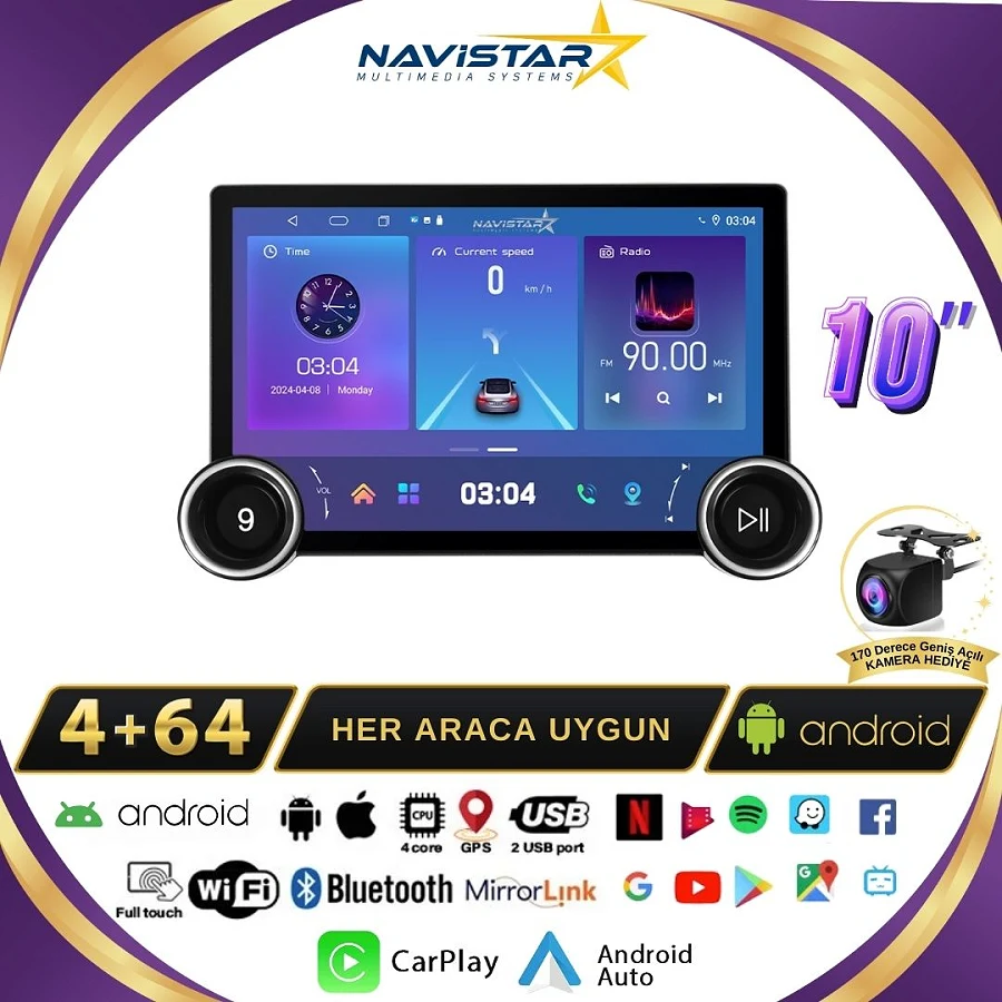 Clio 5 DUAL KNOB 10" 2020-2023 Model 4GB + 64GB Android 13 Kablosuz Carplay Navigasyon Multimedya Sistemi