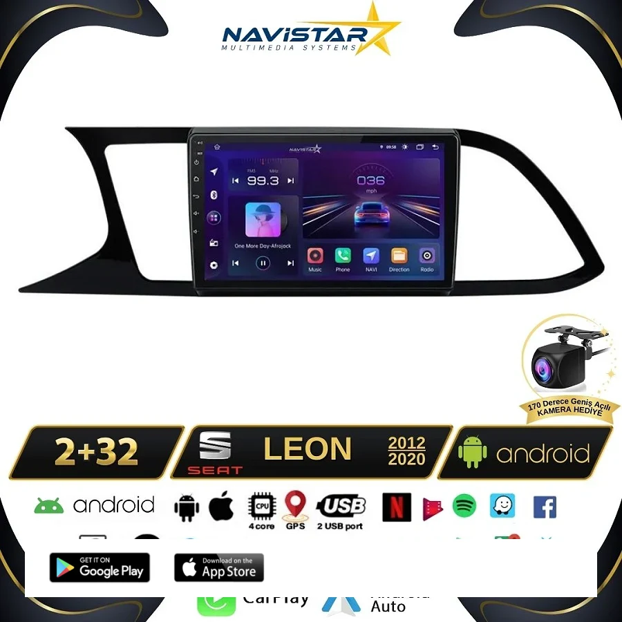 Seat Leon 2+64GB Kablosuz Carplay 2012-2020 Android 13 Navigasyon Multimedya Sistemi