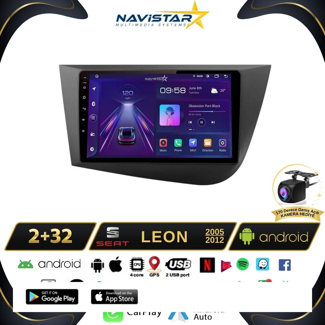Seat Leon 2005-2012 Model 2GB + 64GB Android 13 Kablosuz Carplay Navigasyon Multimedya Sistemi