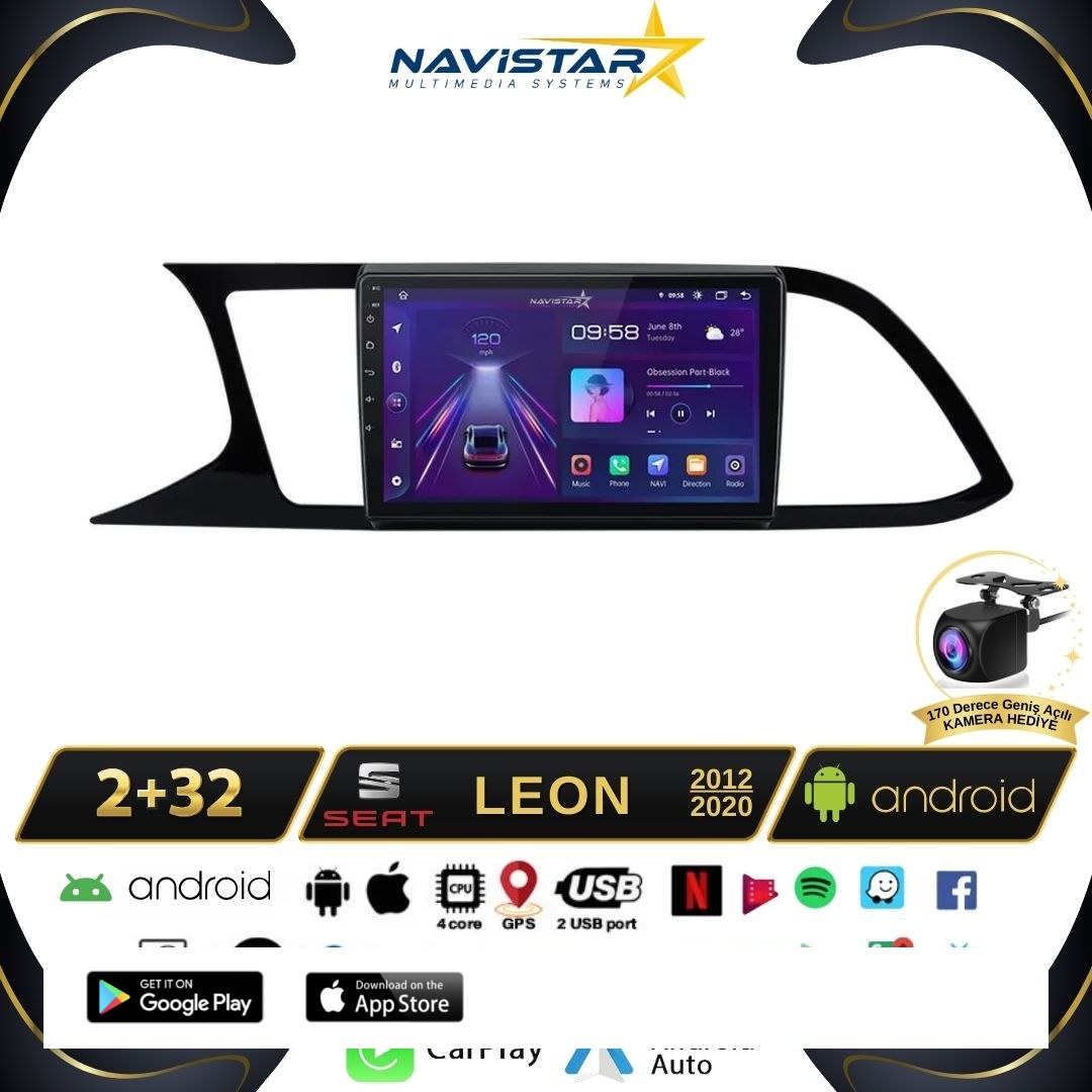 Seat Leon 2012-2020 Model 2GB + 64GB Android 13 Kablosuz Carplay Navigasyon Multimedya Sistemi