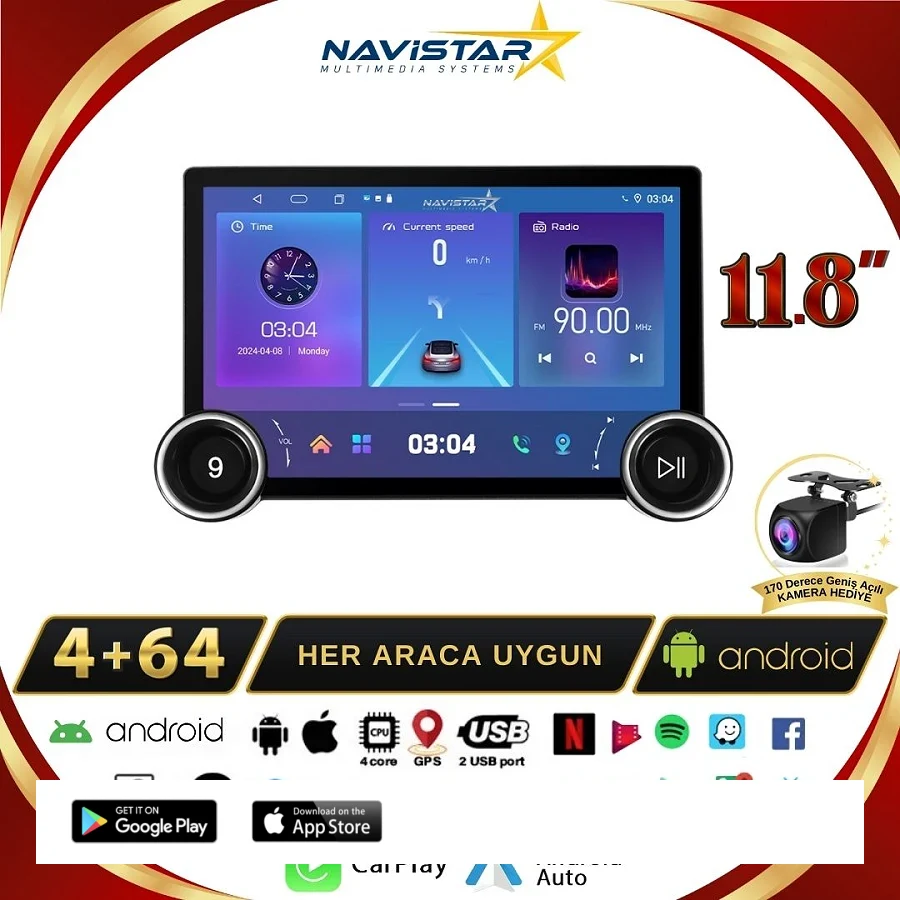 Seat ibiza 11.8" Dual Knob 4GB + 64GB 2008-2015 Model Android 13 Kablosuz Carplay Navigasyon Multimedya Sistemi