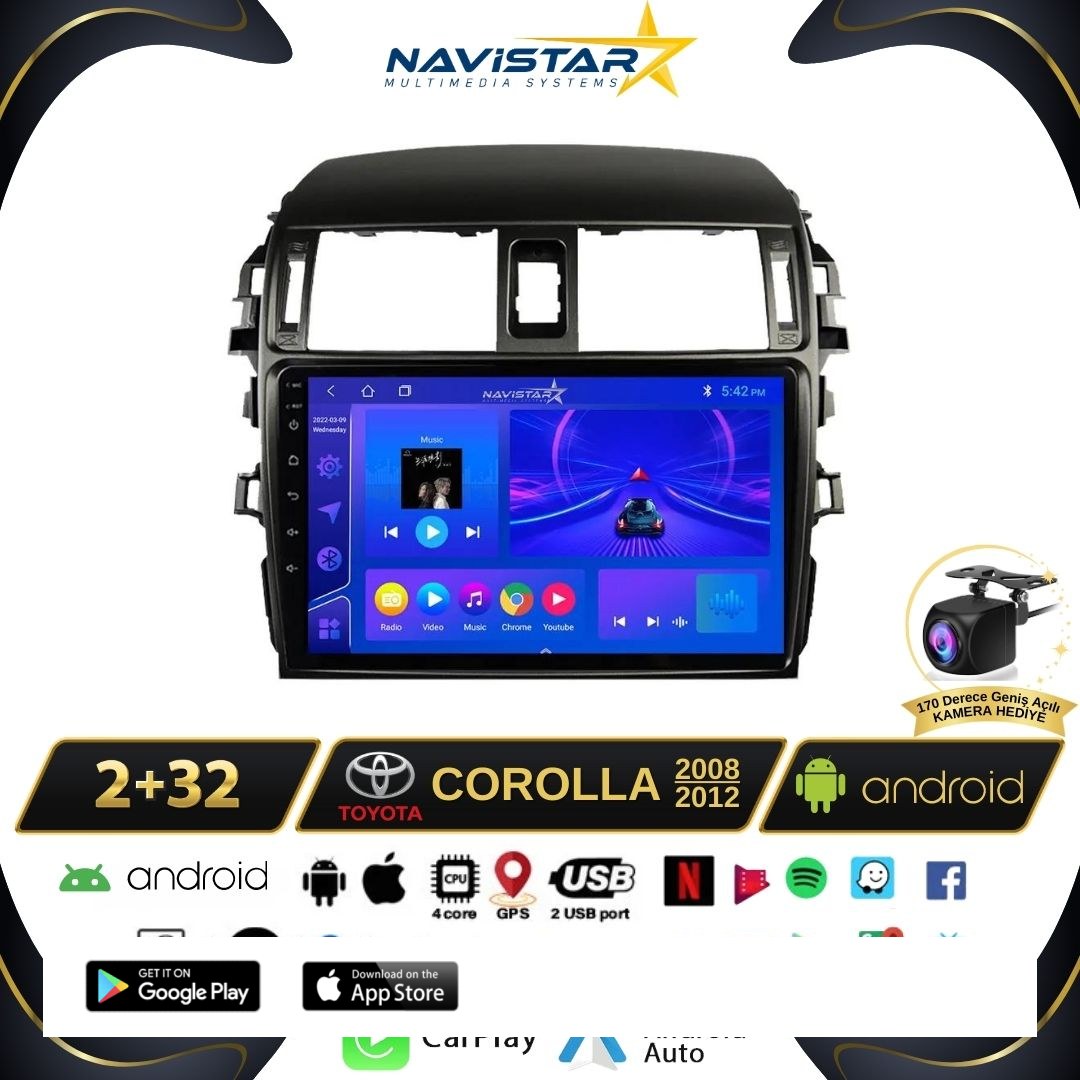 Toyota Corolla 2008-2012 Model 2+64GB Android 13 Kablosuz Carplay Navigasyon Multimedya Sistemi