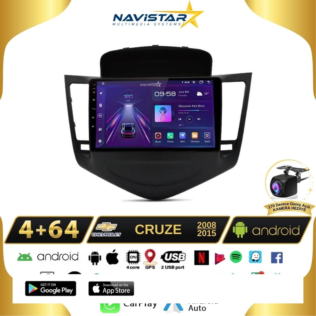 Chevrolet Cruze 4GB + 64GB Kablosuz Carplay 2008-2015 Android 13 Navigasyon Multimedya Sistemi