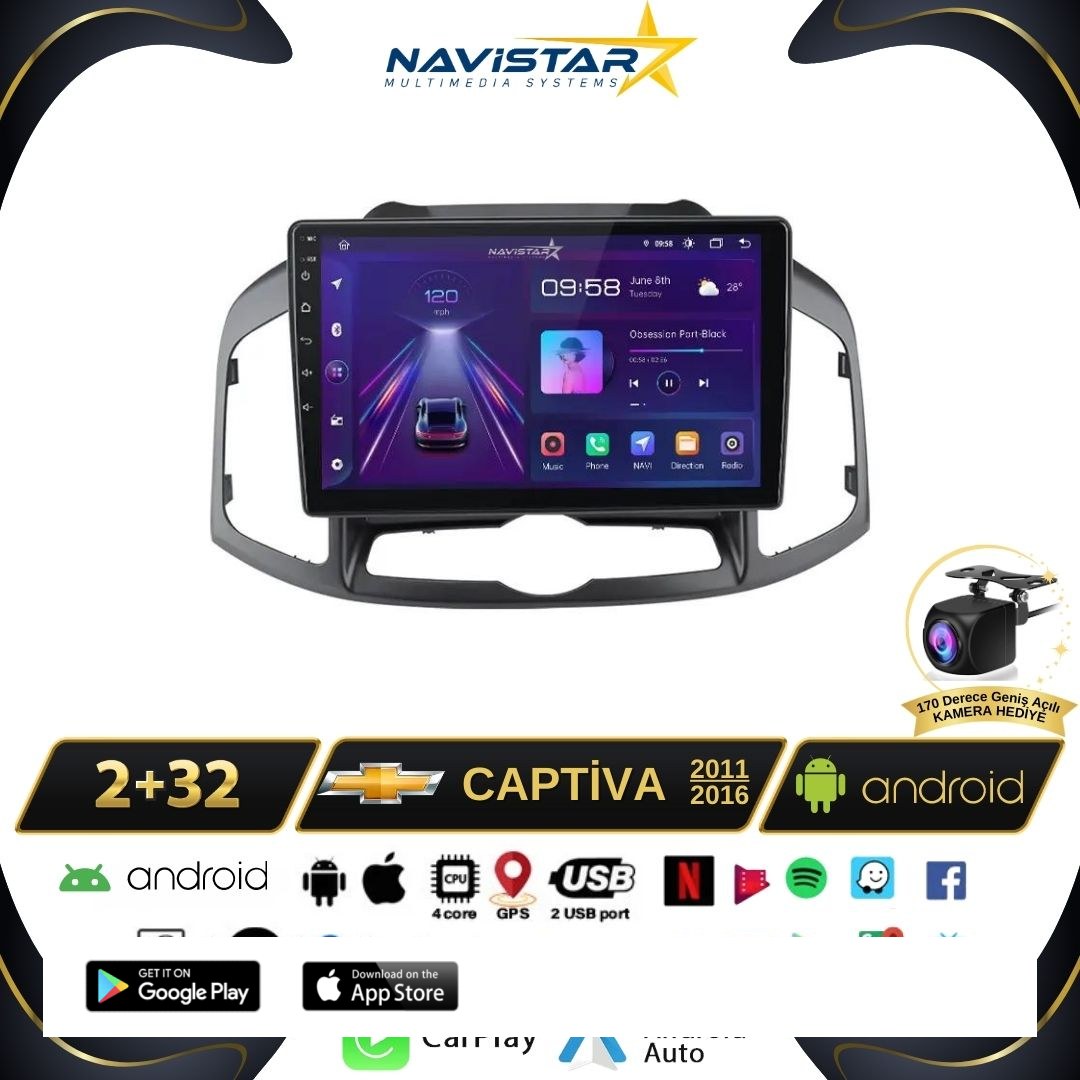 Chevrolet Captiva 2011-2016 Model 2GB + 64GB Android 13 Kablosuz Carplay Navigasyon Multimedya Sistemi