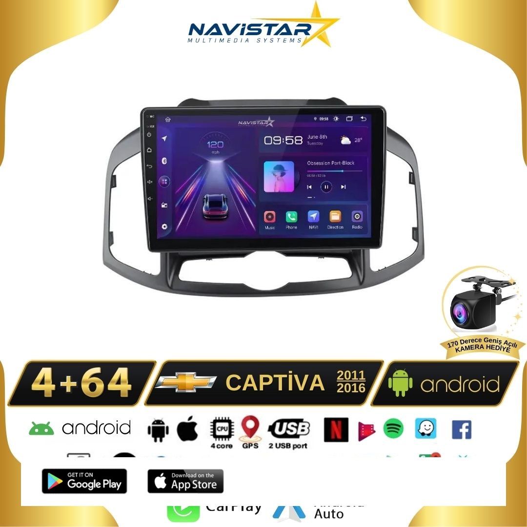Chevrolet Captiva 2011-2016 Model 4GB + 64GB Android 13 Kablosuz Carplay Navigasyon Multimedya Sistemi