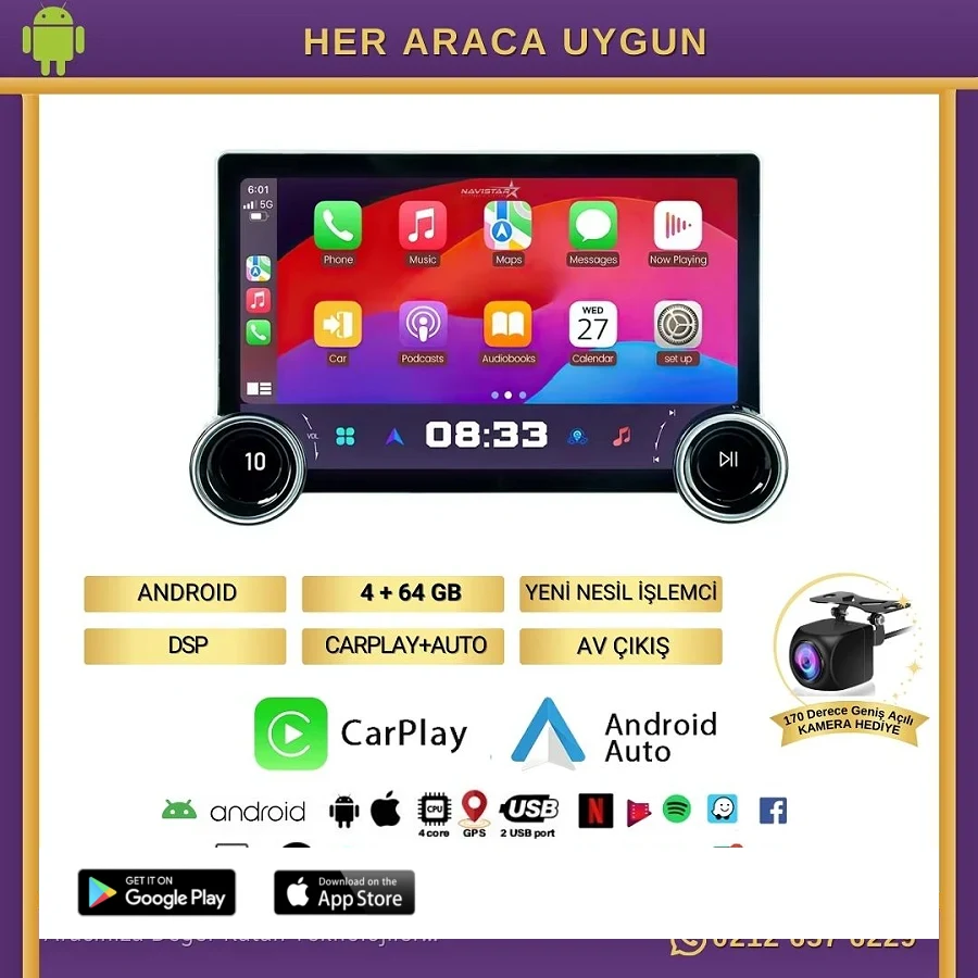 Chevrolet Captiva DUAL KNOB 10" 2011-2016 Model 4GB + 64GB Android 13 Kablosuz Carplay Navigasyon Multimedya Sistemi