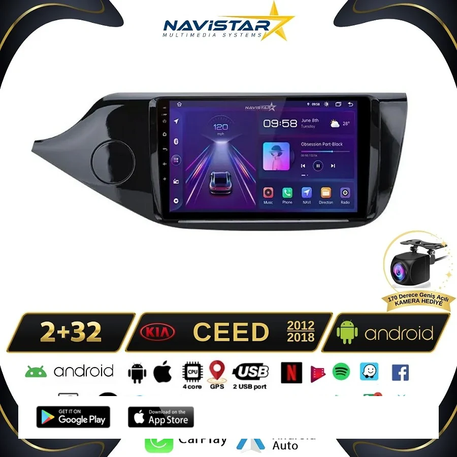 Kia Ceed 2012-2018 Model 2+64GB Android 13 Kablosuz Carplay Navigasyon Multimedya Sistemi