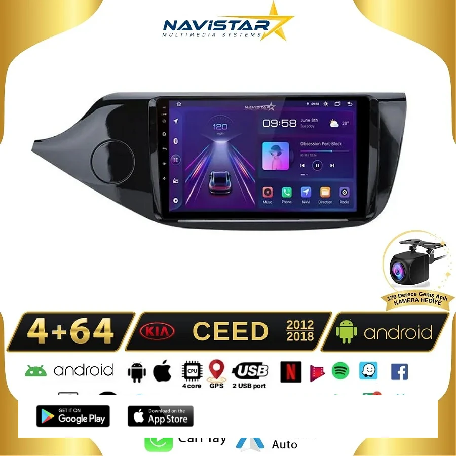 Kia Ceed 2012-2018 Model 4GB + 64GB Android 13 Kablosuz Carplay Navigasyon Multimedya Sistemi