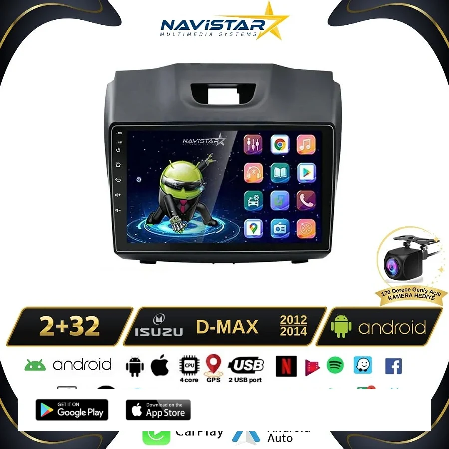 Isuzu DMax 2012-2014 Model 2GB + 64GB Android 13 Kablosuz Carplay Navigasyon Multimedya Sistemi