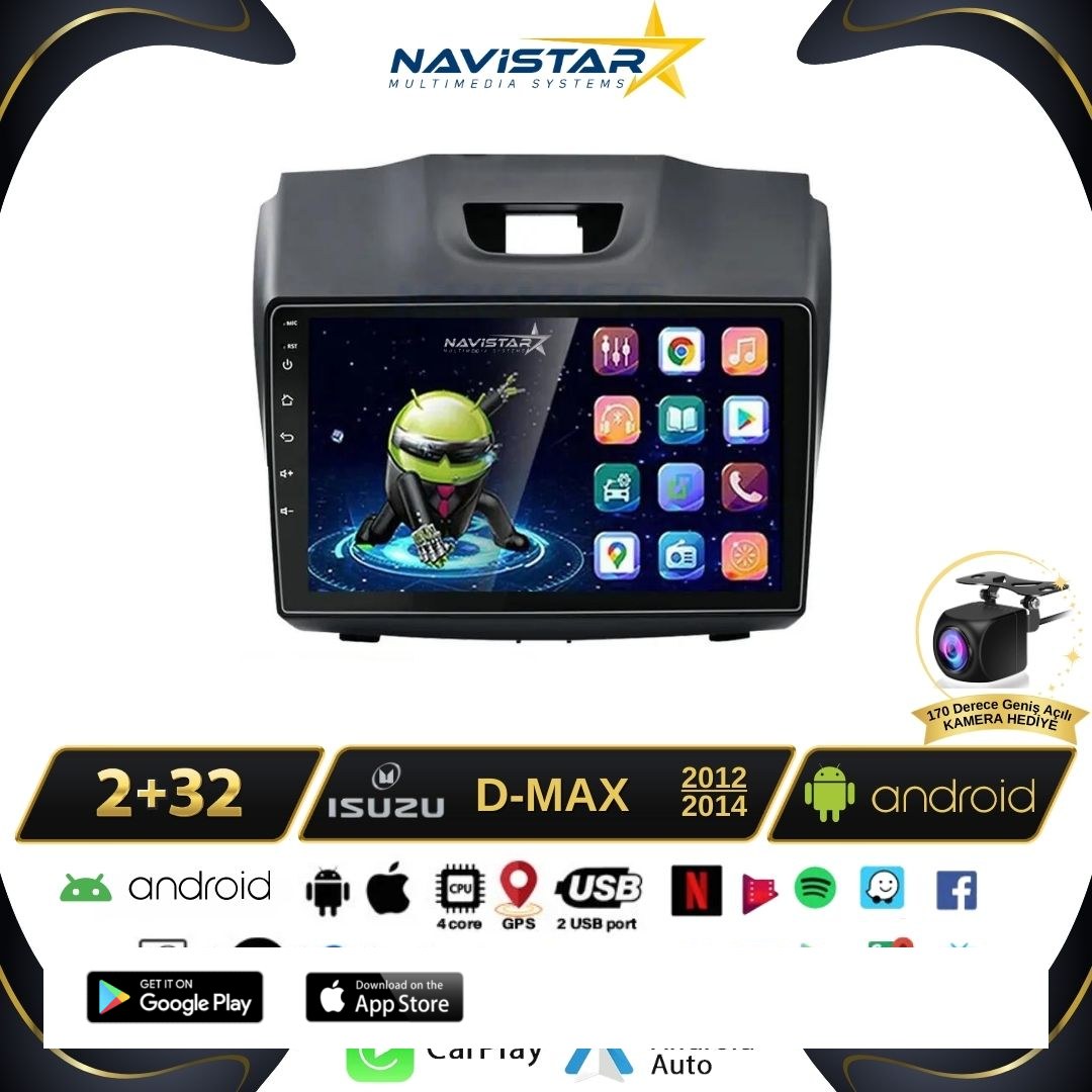 Isuzu DMax 2012-2014 Model 2GB + 64GB Android 13 Kablosuz Carplay Navigasyon Multimedya Sistemi