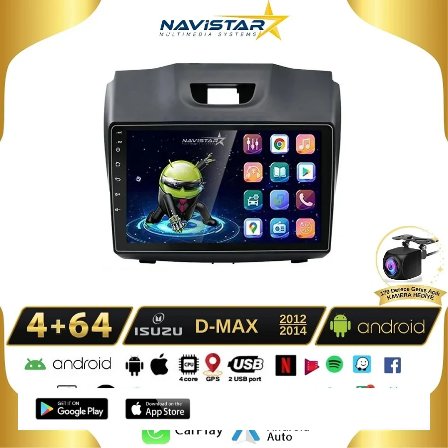 Isuzu DMax 2012-2014 Model 4GB + 64GB Android 13 Kablosuz Carplay Navigasyon Multimedya Sistemi
