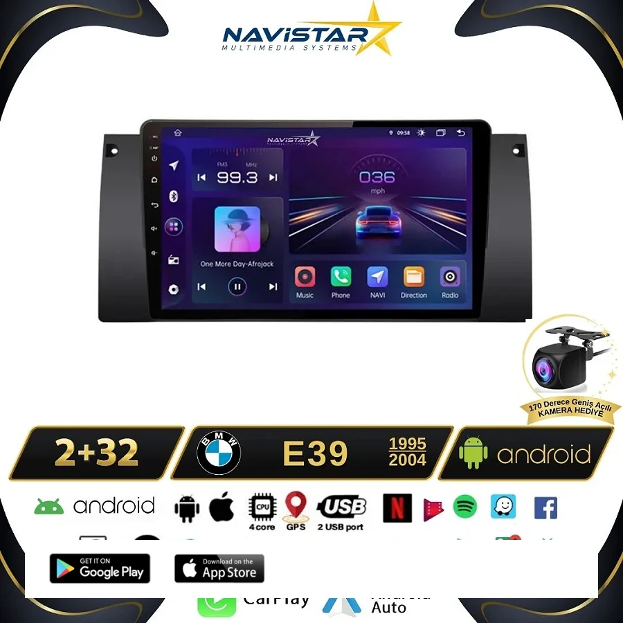 Bmw E39 1995-2004 Model 2GB + 64GB Android 13 Kablosuz Carplay Navigasyon Multimedya Sistemi