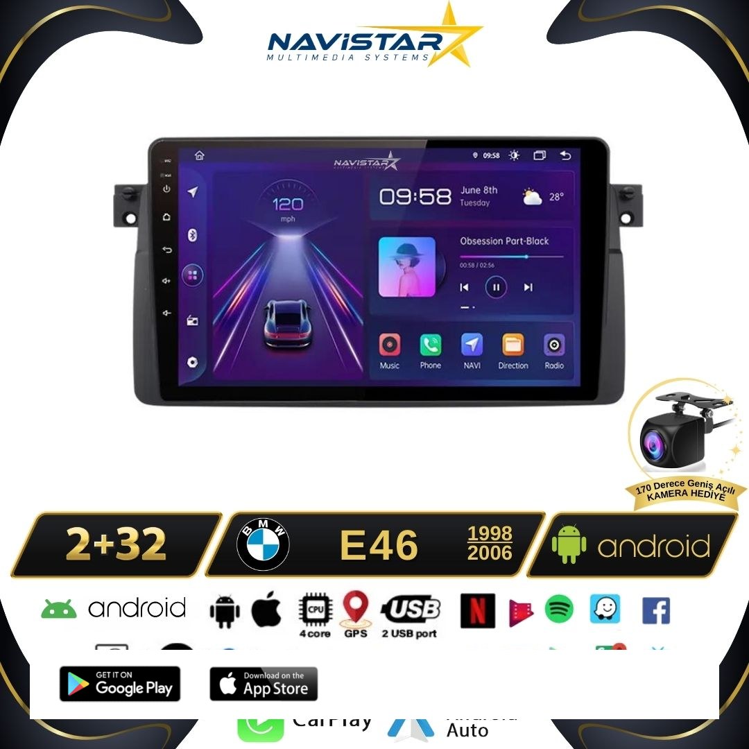 Bmw E46 1998-2006 Model 2GB + 64GB Android 13 Kablosuz Carplay Navigasyon Multimedya Sistemi
