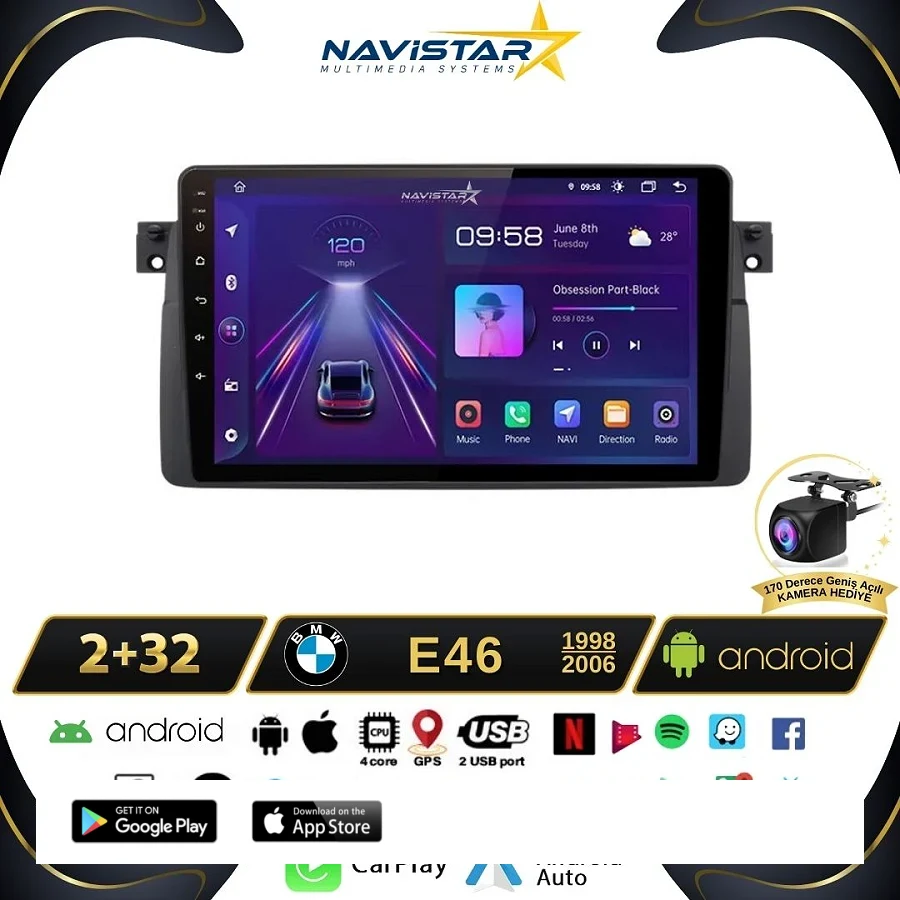 Bmw E46 1998-2006 Model 2GB + 64GB Android 13 Kablosuz Carplay Navigasyon Multimedya Sistemi