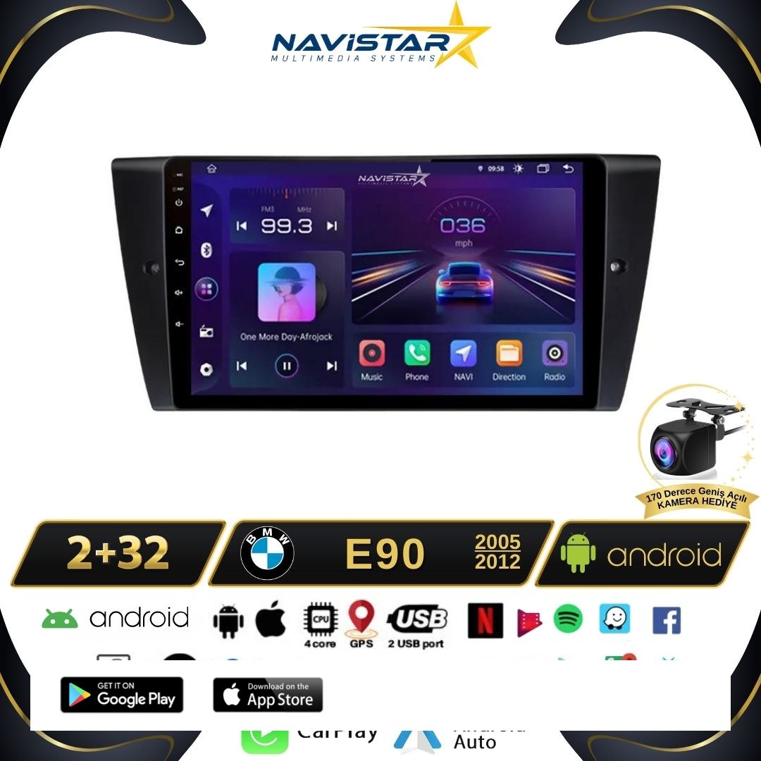 Bmw E90 2005-2012 Model 2GB + 64GB Android 13 Kablosuz Carplay Navigasyon Multimedya Sistemi