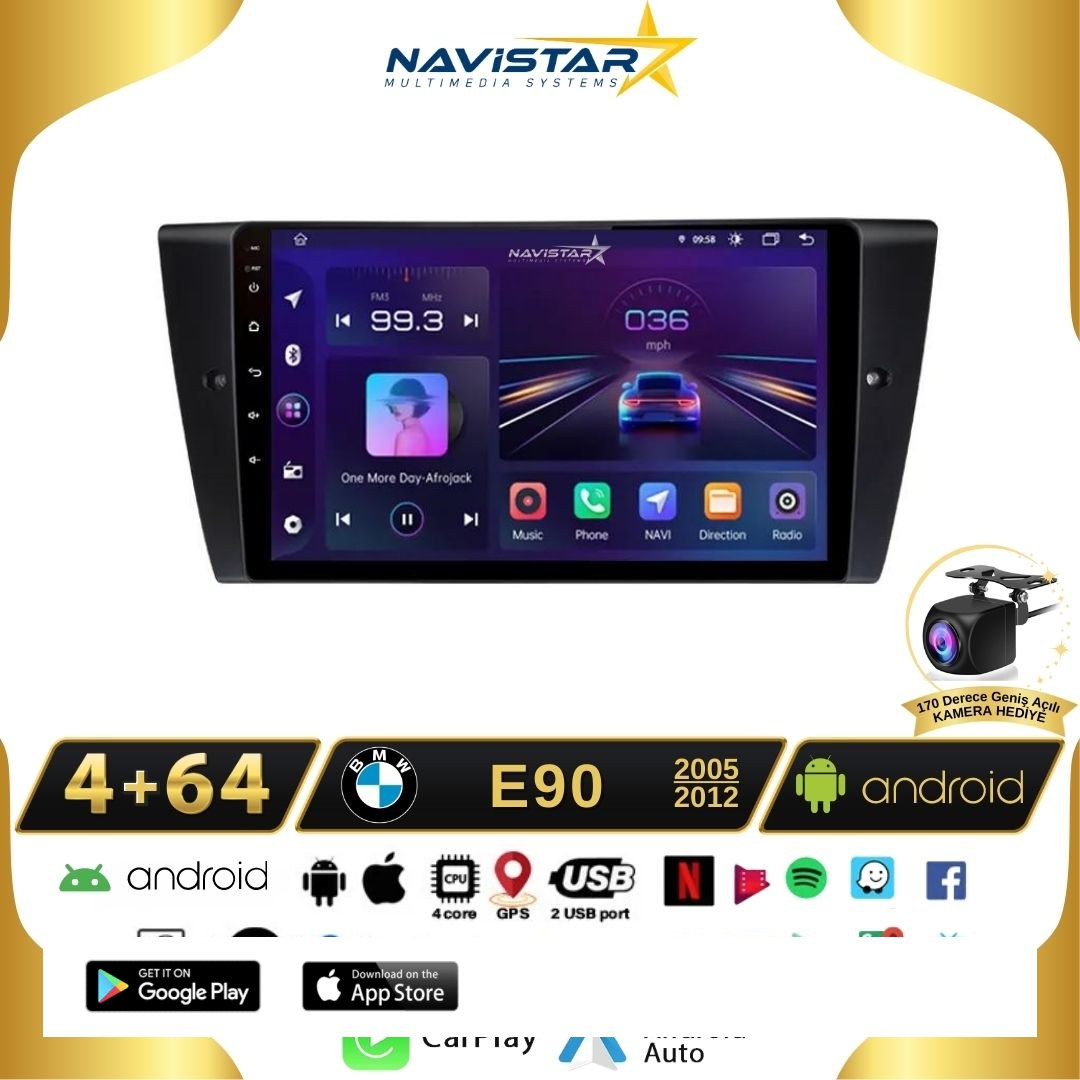Bmw E90 2005-2012 Model 4GB + 64GB Android 13 Kablosuz Carplay Navigasyon Multimedya Sistemi