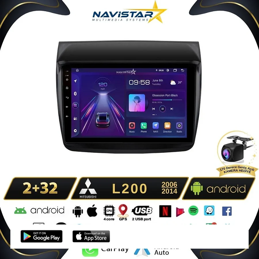 Mitsubishi L200  2006-2014 Model 2GB + 64GB Android 13 Kablosuz Carplay Navigasyon Multimedya Sistemi