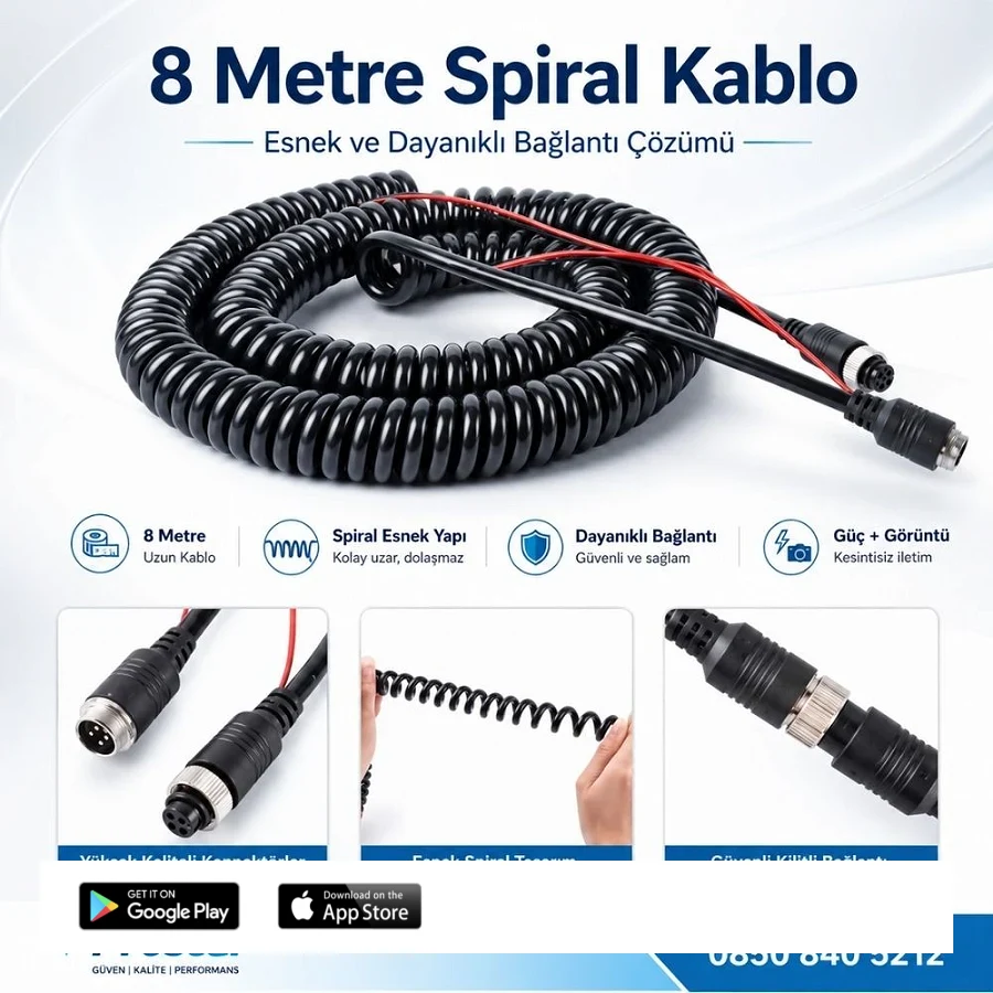8 Metre 4 pin aviation trigger tetik destekli Spiral uzatma Kablosu