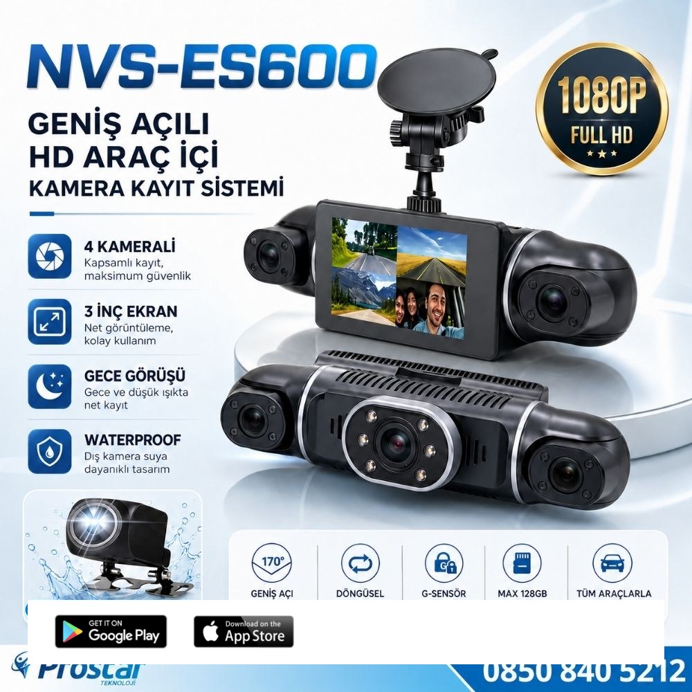 4 Kameralı 1080P WIFI, GPS Geniş Açılı Dashcam Araç içi Kamera Kayıt Sistemi 3 inç  Full HD