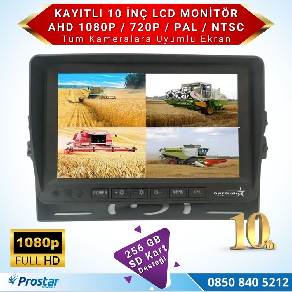 10 inç Dörde Bölünebilir Kayıtlı 256 Gb Destekli Monitör Tüm Araçlara Uyumlu