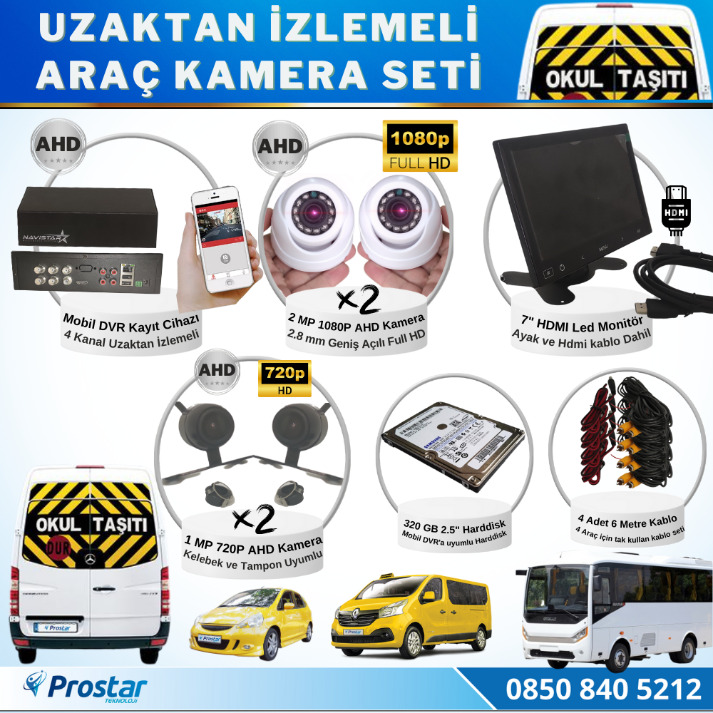 Full Ahd Araç Kamera Seti 4 Kameralı 320 Gb Harddisk Dahil Kayıtlı 7 Inç Hdmi Ekranlı