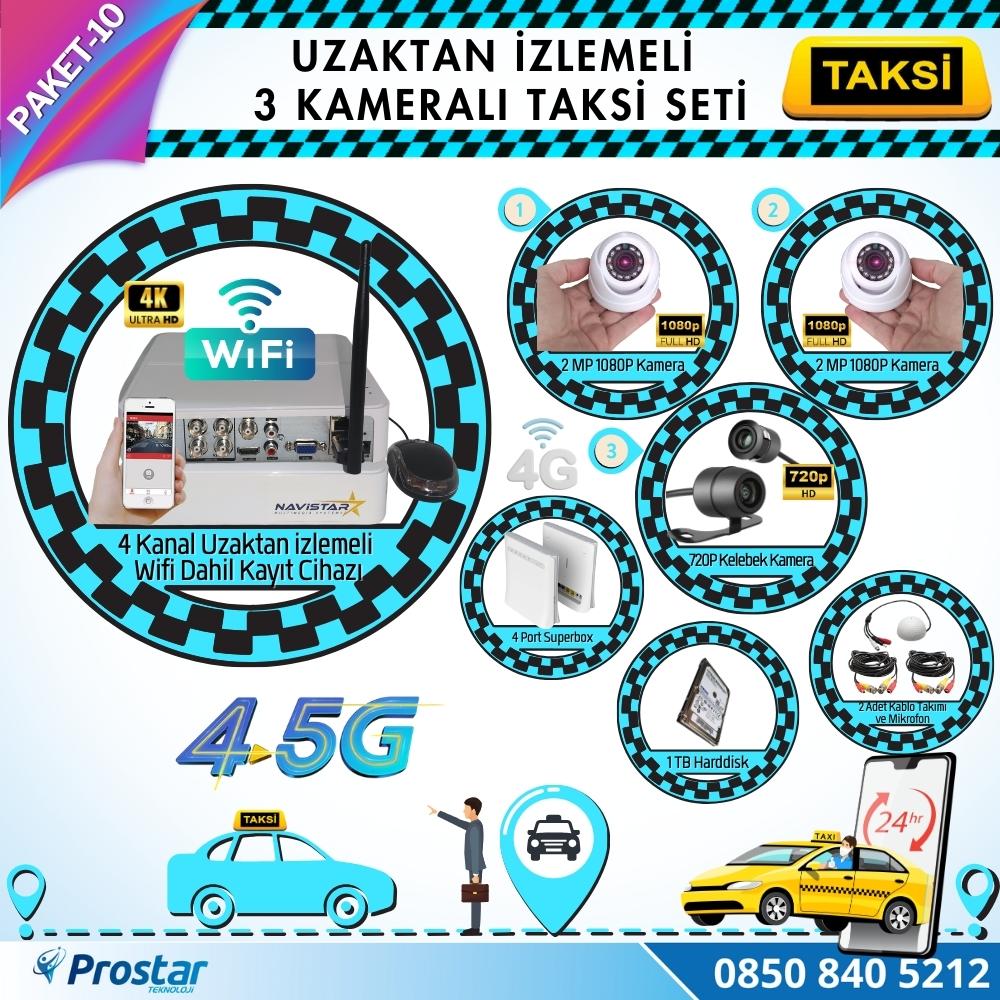 Taksi Kamera Seti 10 Uzaktan Izlemeli 3 Kameralı Wifi 4G 1 Tb Harddisk Dahil
