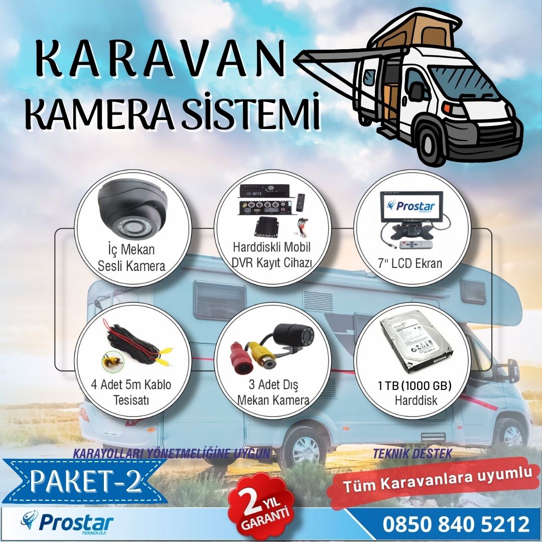 Karavan Kamera Seti Kayıtlı Harddiskli 1 Tb Dahil 4 Kameralı Ekranlı Tak Kullan Set