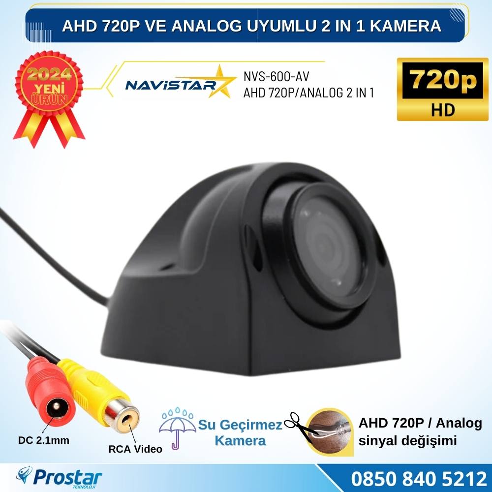 AHD 720P ve Analog Pal Uyumlu Gece Görüşlü Yan, Ön ve Arka Uyumlu Full HD Kamera