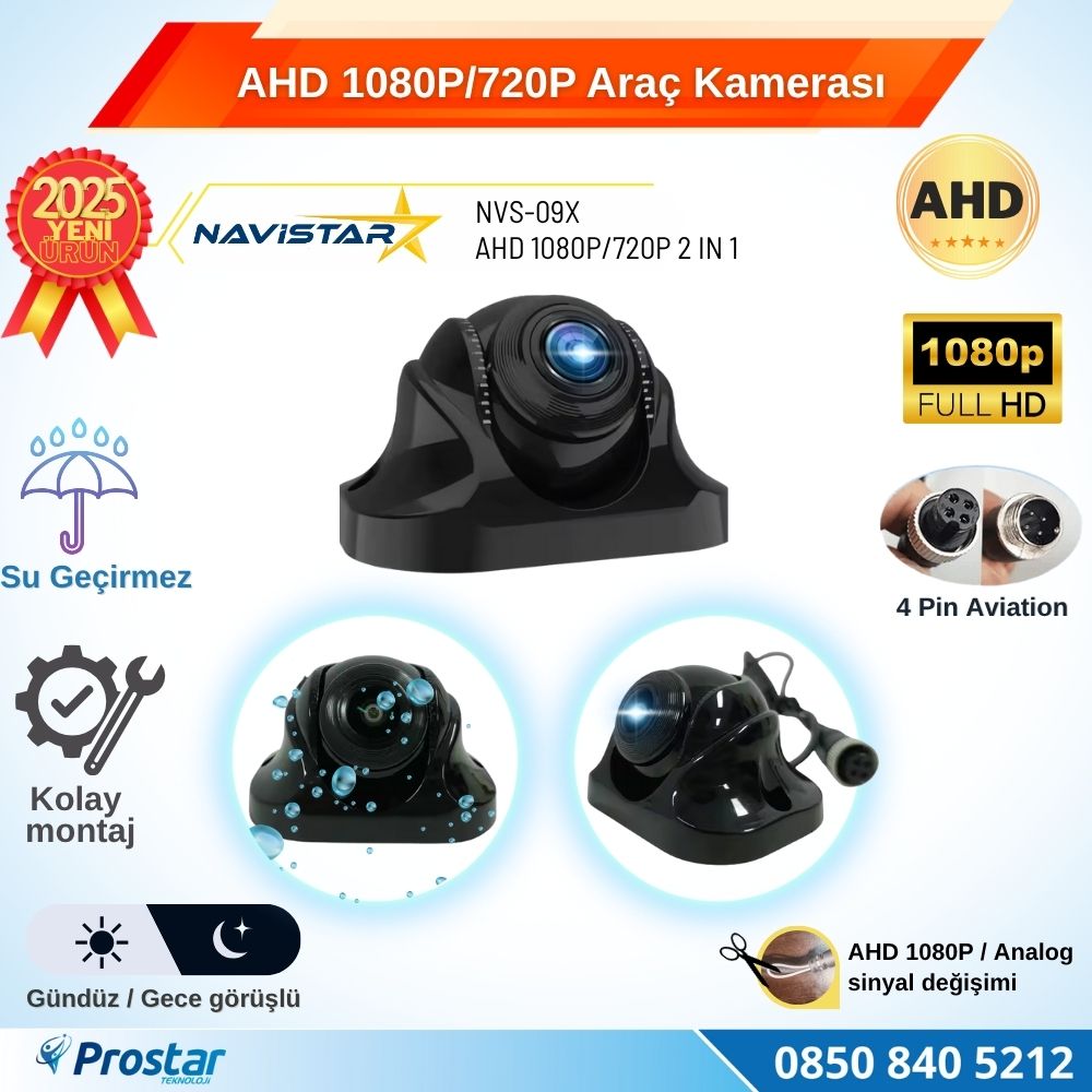 AHD 1080P/720P Plastik Kolay Montaj Gece Görüşlü Araç Kamerası