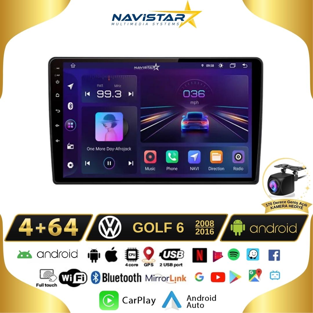 Volkswagen Golf 6 4GB + 64GB Android 13 Kablosuz Carplay 2008-2016 Navigasyon Multimedya Sistemi