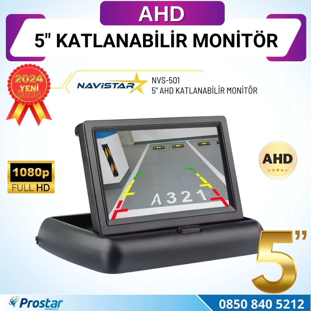 5" AHD Katlanabilir Monitör 1080P/720P/Analog destekli