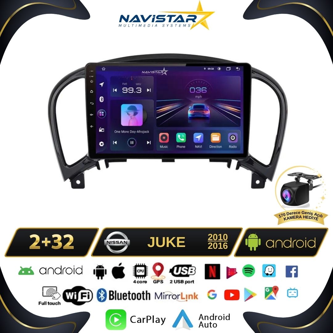 Nissan Juke 2010-2014 Model 2GB + 64GB Android 13 Kablosuz Carplay Navigasyon Multimedya Sistemi