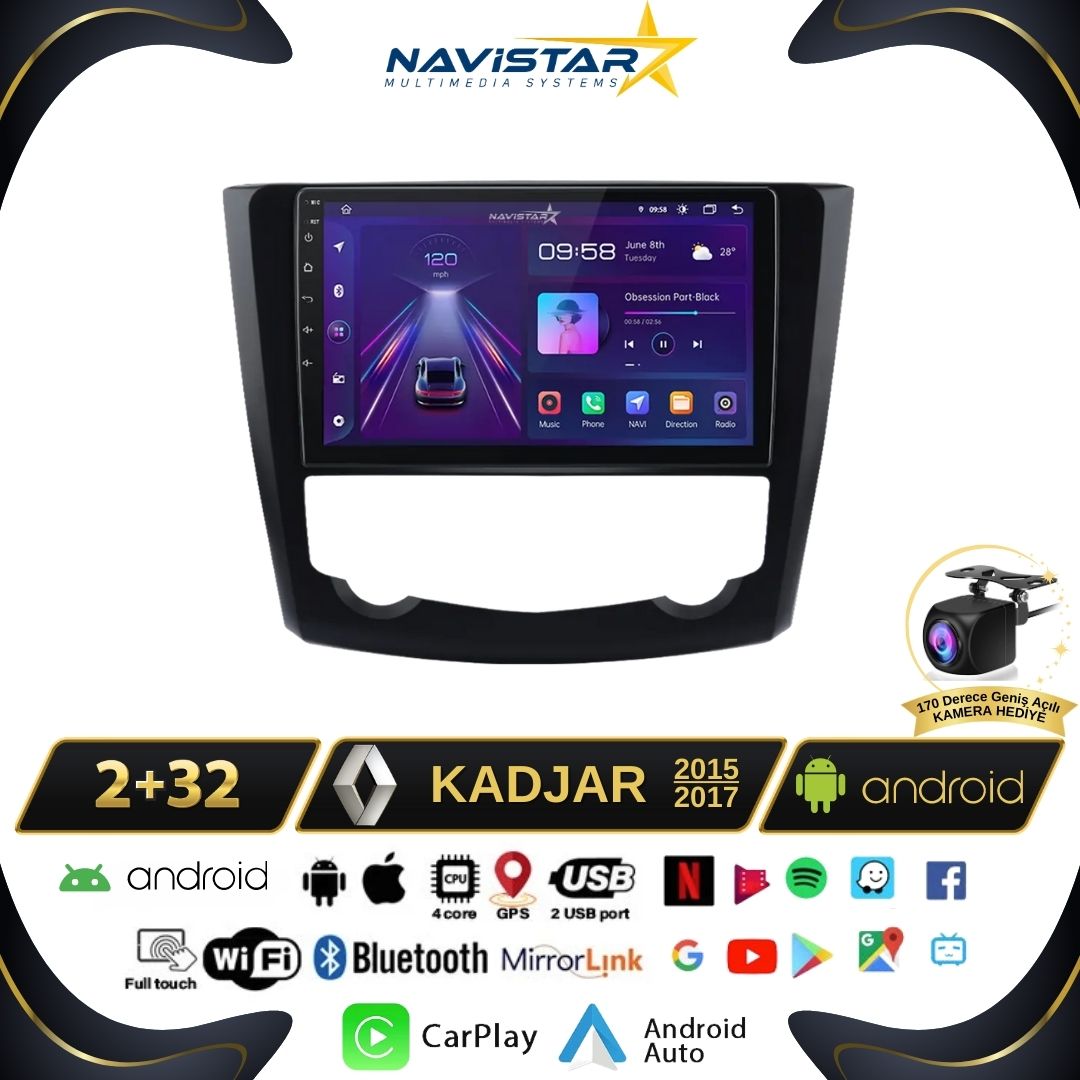Renault Kadjar 2015-2017 Model 2GB + 64GB Android 13 Kablosuz Carplay Navigasyon Multimedya Sistemi